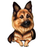 Schæferhundkarikatur i farvet stil fra fotos