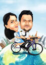 Couple with Bicycle Adventure Ride Caricature Portrait from Photo