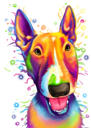 Bull Terrier Köpek Karikatürü Pastel Suluboya Tarzında Fotoğraflardan Elle Çizilmiş