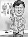 Caricatura do terapeuta de osteopatia médico negro e branco em fotos