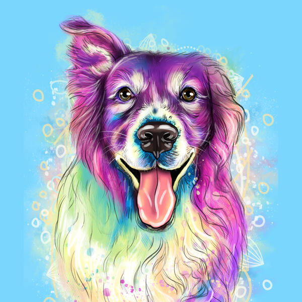 Aquarel hondentekening: aangepast huisdierportret op blauwe achtergrond