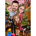 Jolly Christmas Family Cartoon Portrait