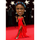 Red Carpet Caricature: Woman in Formal Red Dress