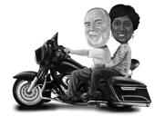 Fotoğraflardan Siyah Beyaz Stilde Motosiklet Karikatürü Üzerine Çift