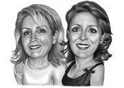 Caricatura de hermanas en estilo blanco y negro