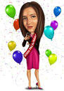 Hand-Drawn Full-Body Birthday Cartoon from Photo - Perfect Custom Gift for Her