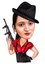 Gangster kvinna tecknad teckning gåva i färg stil från foton