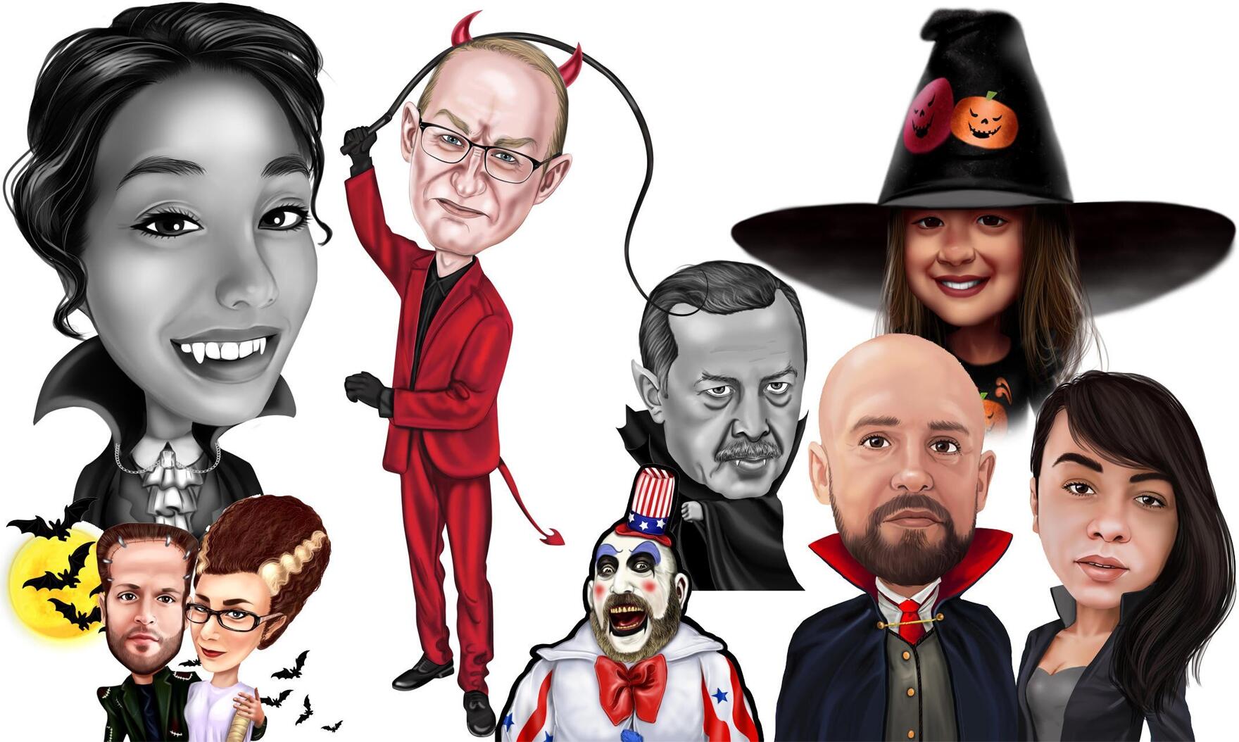 Halloween Caricatures Hand-Drawn from Photos