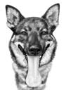 Deutscher Schäferhund-Cartoon-Porträt im Schwarz-Weiß-Stil vom Foto