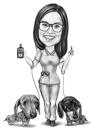 Schwarz-Weiß-Besitzer mit Haustier-Karikatur aus Fotos