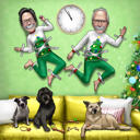 Caricatura di famiglia divertente alla vigilia di Natale