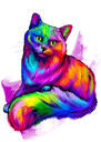 Akvareļa pilna ķermeņa kaķa portrets, ar roku zīmēts no fotoattēla