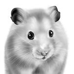 Hamsterin muotokuva mustavalkoisena