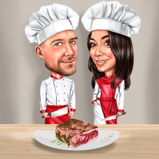 Butcher Couple Cartoon Caricature in Color Style from Photos