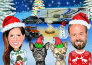 Two Persons with Pets in Christmas Hats
