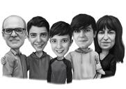 Família em preto e branco com desenhos animados para crianças, desenho de fotos