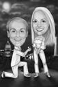 Proposal Couple Full Body High Caricature Black and White Style with Custom Background