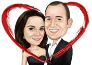 Valentines Day Couple Caricature in Heart