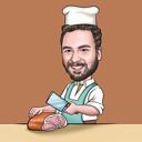 جزار مع سكين وشريحة لحم، رسم كاريكاتوري من الصورة
