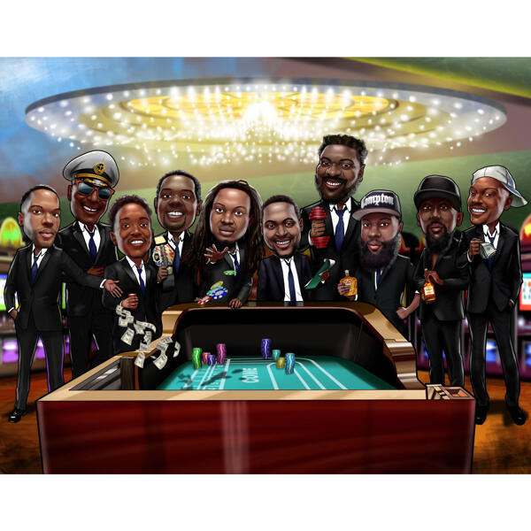 Karikatyr av spelare i kasinogruppen