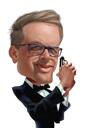 Карикатура человека в образе агента 007 в комическом стиле с фотографий для фаната Джеймса Бонда