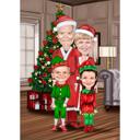 Jolly Christmas Family Cartoon Portrait