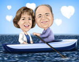 Caricatură de cuplu bronzându-se pe barcă