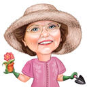 Gartenarbeiter-Karikatur-Zeichnung im Farbstil mit benutzerdefiniertem Hintergrund