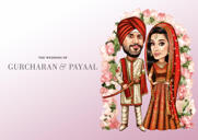 Caricatura personalizada de cartão de convite de casamento de noivos para convidados