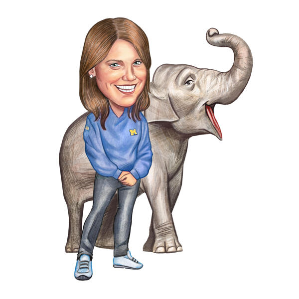 Person with Elephant Caricature Drawing in Color Style