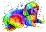 Full Body Rainbow Watercolor Bichon Maltaise Portrait