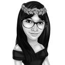 Portrait de dessin animé de femme cheveux raides à partir de photos dans un style noir et blanc
