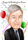 Födelsedag 80-årsjubileum person karikatyr gåva med ballonger bakgrund