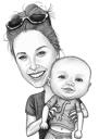 Moeder en zoon cartoonportret