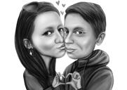 Romantische kus op de wang paar tekening in zwart-wit stijl