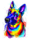 Rainbow German Shepherd Portrait from Photo for Fancy Gift Idea