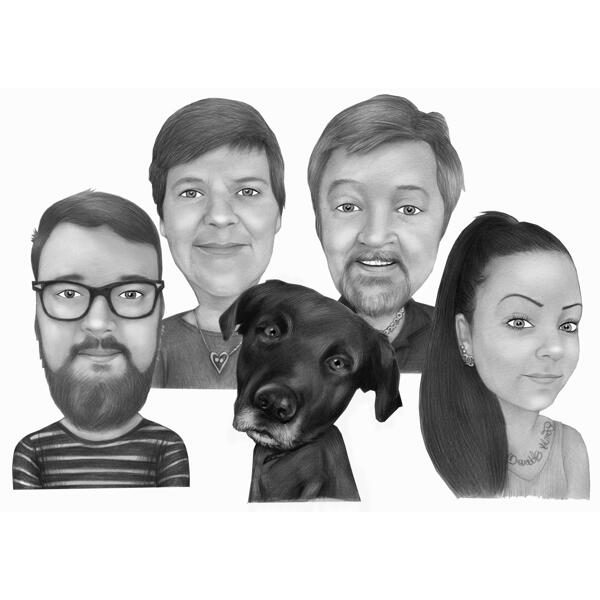Ritratto di famiglia in bianco e nero con Labrador