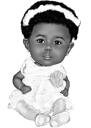 Pilna ķermeņa mazuļa multfilmas portrets melnbaltā stilā no fotoattēla