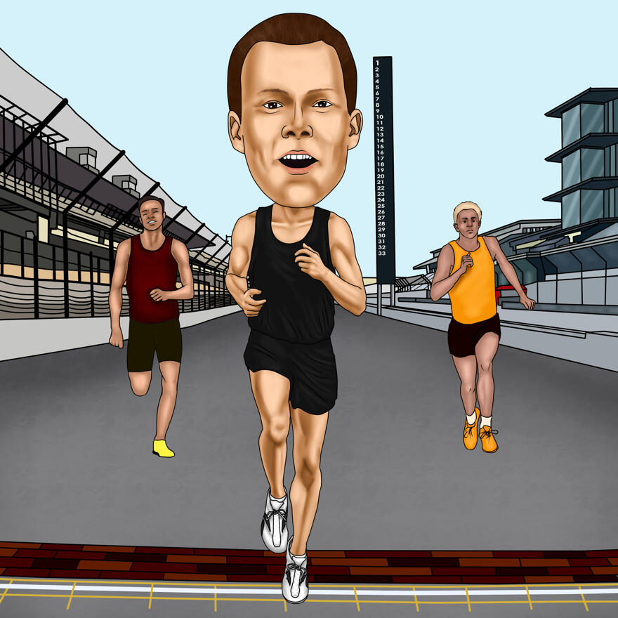 cartoon person running a marathon