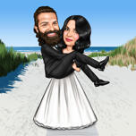 Bride Holding Groom Caricature Drawing