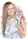 Pet Lover Cartoon Portrait in Natural Watercolor Style
