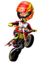 Motocyklová kaskadérská karikatura v barevném stylu pro vlastní dárek pro motocyklistu
