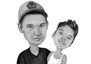 Father and Son Cartoon Caricature in Black and White Style from Photos