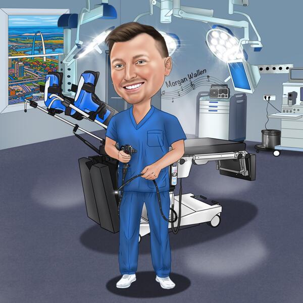 Doctor Caricature with Operating Room Background