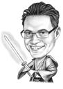 Man with Sword Caricature in Black and White Style