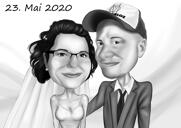 Paar Hochzeitseinladung Cartoon Portrait im Schwarz-Weiß-Stil von Fotos