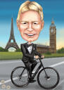 Woman on Bicycle Caricature with Custom Background