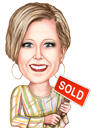 House Agent Caricature Holding Sold Sign