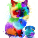 Akvarel celotělový portrét kočky ručně kreslený z fotografie