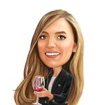 Presentes para amantes de vinho - uma caricatura personalizada para ela em estilo digital colorido